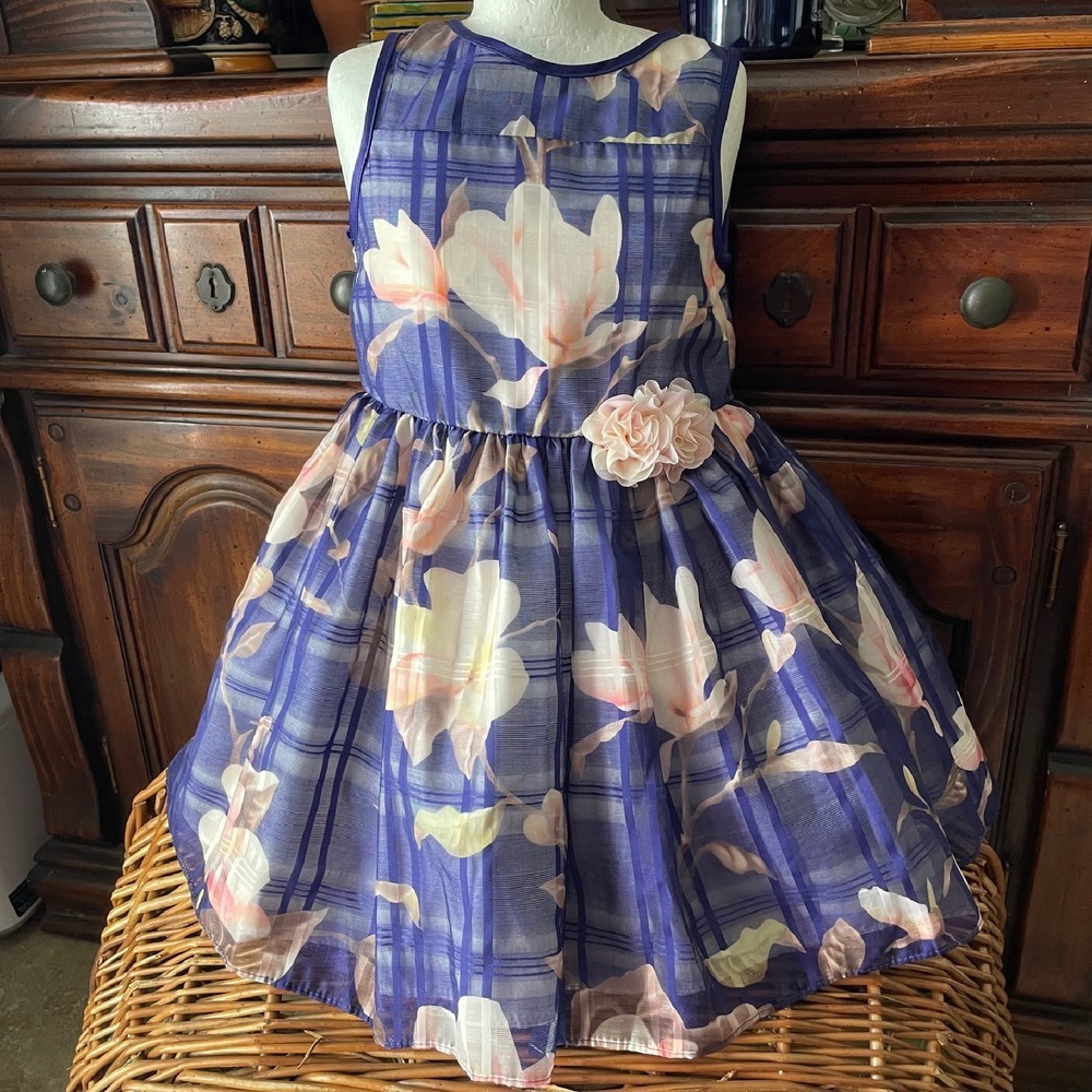 Pippa & Julie Girls blue Floral Dress Easter puffy Flower Accent Size‎ 4